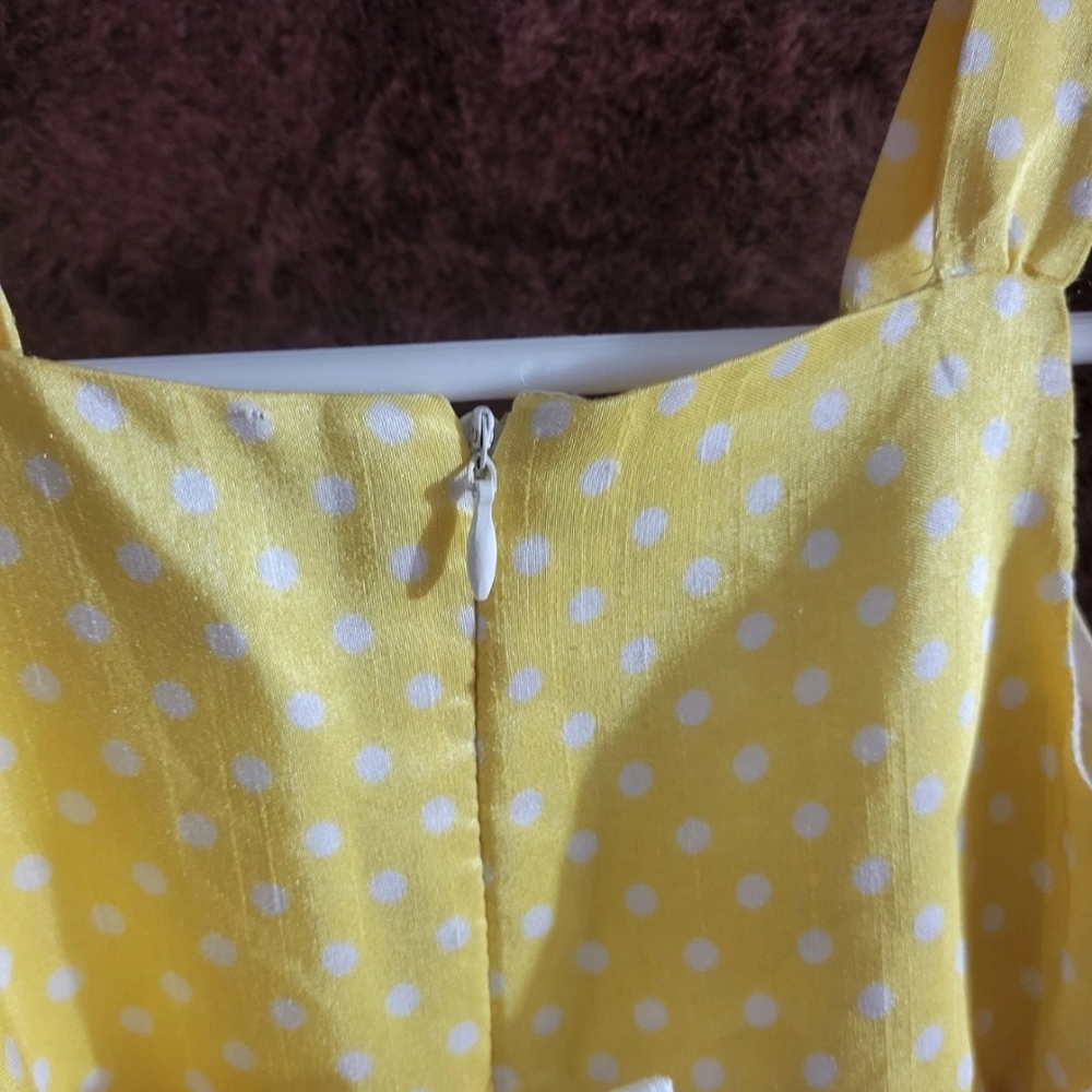 Girls Size 2T Princess Polka Dot Dress Yellow White Flowers Bow Lined Lightweigh - Picture 8 of 12